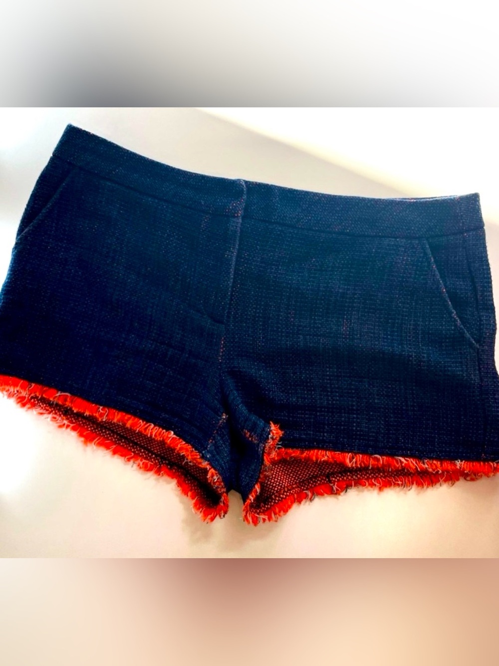 Trina Turk Corbin Navy Orange Fringe Tweed Shorts Size 12
